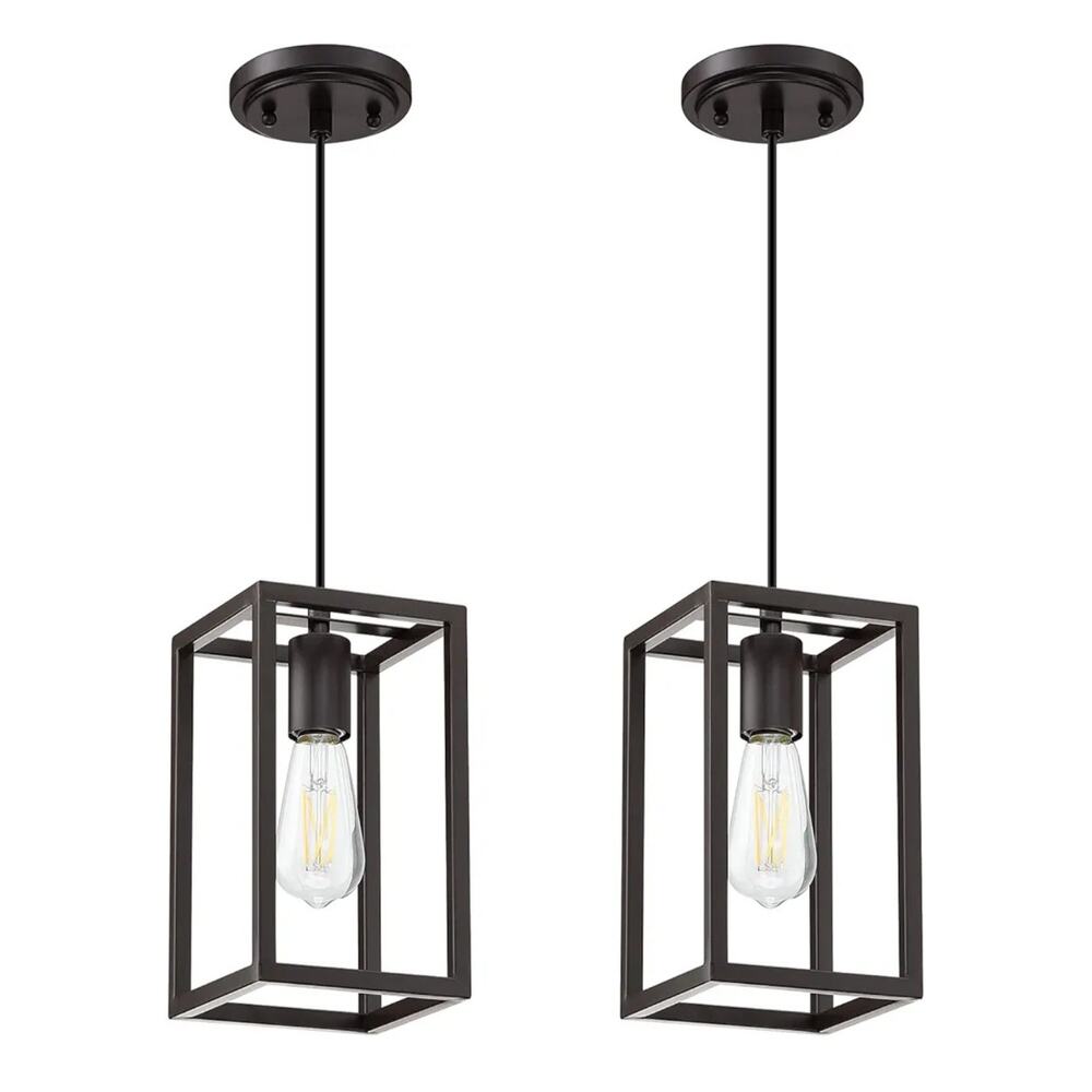 2 Pack Rustic Modern Farmhouse Pendant Lights Oil Rubbed Brown Cage Fixture